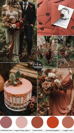 an orange and pink wedding color palette