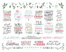 christmas typographs and lettering on a white background