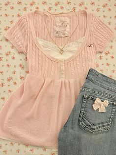 Adorable Outfits For Women, Coquette Fall Outfits Pink, Babydoll Sweater Hollister, Coquette Babydoll Top, Pink Henley Top, Coquette Lululemon Outfits, Hollister 2000s Aesthetic, Soft 2000s Aesthetic, Coquette Girly Outfits