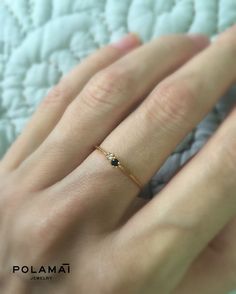 Black and White Diamond Ring . Diamond Stacking RIng . by Polamai Minimalist 14k Gold Jewelry With Prong Setting, Minimalist 14k Gold Wedding Ring With Prong Setting, Dainty 14k Rose Gold Cluster Ring, Rose Gold Jewelry With Round Band, Fine Jewelry Rings In 14k Rose Gold With Birthstone, Fine Jewelry Birthstone Rings In 14k Rose Gold, Elegant Recycled Gold Stackable Promise Rings, Dainty 14k Gold Jewelry With Prong Setting, Minimalist Single Diamond Ring Jewelry