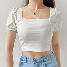 Korean Top, 2nd Option, Shopee Philippines, Puff Sleeve Crop Top, Neck Crop Top, Looks Style, Shinee, Puff Sleeves