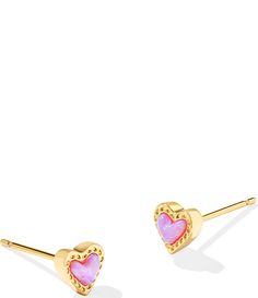 From Kendra Scott&#x2C; these earrings feature:Stud earrings14K gold over brassPost closureApprox. 0.24" L x 0.25" WImported. Preppy Earrings, Pink Heart Earrings, Mini Earrings, Kendra Scott Earrings, Gold Stud Earrings, Accessories Jewelry Earrings, Gold Stud, Rhinestone Jewelry, Bubblegum Pink