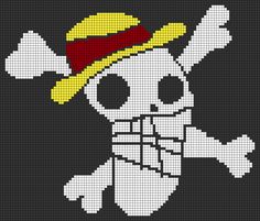 a cross stitch pattern with a skull wearing a hat