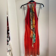 This Is In Excellent Condition. Fitted Silk Halter Neck Midi Dress, Fitted Silk Halter Neck Dress, Fitted Silk Sleeveless Halter Dress, Red Halter Dress For Summer Formal, Red Halter Dress For Summer Formal Events, Sleeveless Silk Dress For Summer Formal, Sleeveless Silk Dress For Summer Formal Events, Summer Silk Halter Dress For Formal Occasions, Fitted Backless Silk Dress For Spring