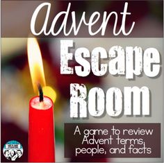 a red candle with the words escape room on it