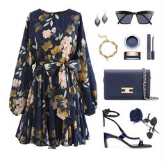 Aakaa Navy Blue Floral Print, Bubble Sleeve, Belted, Frilling Mini Dress. Size S. Very Soft Fabric. Dresses To Wear To A Church, Dresses Modest Church, Summer 2016 Outfits, Outfits With Skirt, Elegants Outfits, Outfits Ideas Winter, 2016 Outfits, Skirt Outfits Summer, Frill Mini Dress