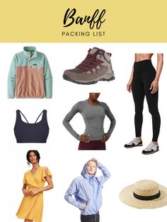 women's clothing and hats are featured in this postcard for the baffle packing list