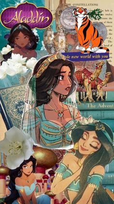 disney princesses collaged together in an image with the words, and images on them