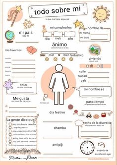 the spanish language poster with pictures and words