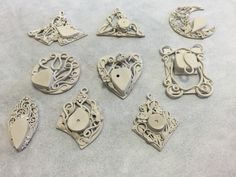 Herbarium Pendants ready for the kiln! Anna Mazon masterclass at Metal Clay Ltd studio, September 2015. Metal Clay Designs, Pmc Jewelry, Precious Metal Clay Jewelry, Diy Silver Jewelry, Art Clay Silver, Silver Metal Clay, Clay Silver, Silver Clay, Metal Clay Jewelry