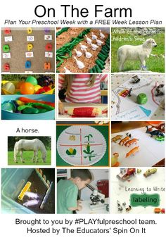 a collage of pictures showing different activities for children to play with in the farm