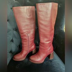 Brand New Gorgeous Maroon Colored Boots. Comfortable For All Day. Only Worn Once, Just A Stitch Too Small. Ordered Them In A Bigger Size Burgundy Leather Knee-high Boots, Red Round Toe Workwear Boots, Red Round Toe Work Boots, Red Round Toe Boots For Work, Red Wide Calf Round Toe Heeled Boots, Casual Red Leather Heeled Boots, Casual Burgundy Boots Medium Width, Casual Burgundy High Heel Boots, Red Leather Boots For Work