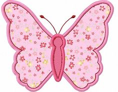 a pink butterfly with flowers on it's wings is shown in this embroidery design