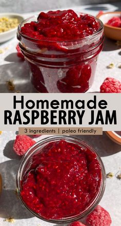 homemade raspberry jam recipe in a jar