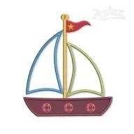 a sailboat with a red flag on it's mast is shown in this embroidery design