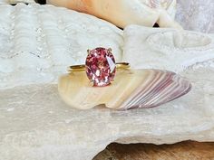 Padparadscha Sapphire Ring, Pink Academia, Square Engagement Rings, Original Engagement Rings, Oval Sapphire Ring, Sapphire Solitaire Ring, Padparadscha Sapphire, Sapphire Solitaire, Yellow Gold Wedding Band