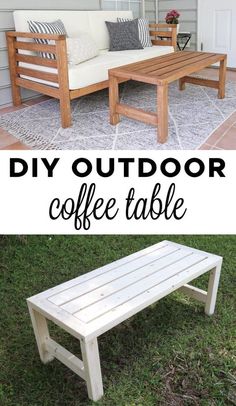 the diy outdoor coffee table is made out of wood and has been painted white