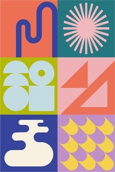 an abstract poster with different colors and shapes