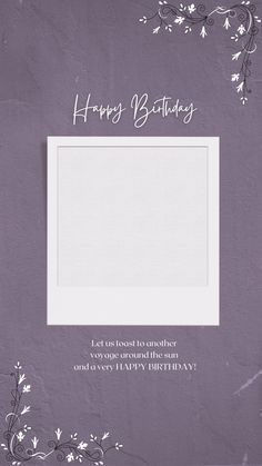 a birthday card with the words happy birthday written in white on a purple paper background