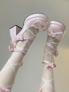 Cute Core Fashion, Pink Clothes Outfits, Cute Shoes Aesthetic, Pink Heels With Bow, Pompom Shoes, Cute Pink Shoes, Platform Shoes Pink, Shoes Mary Janes