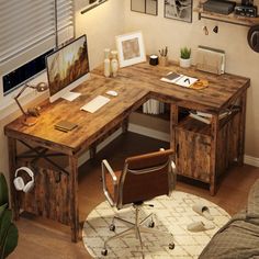 a wooden desk sitting on top of a hard wood floor