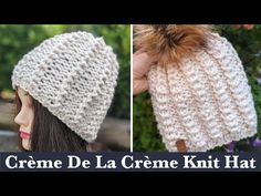 crochet hat with pom - pom in two different colors and sizes