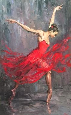 a painting of a ballerina in red dress