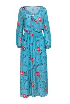 Current Boutique-Zadig & Voltaire - Blue & Multi Color Floral Print Maxi Dress Sz M Spring Long Sleeve Maxi Dress With Elastic Waistband, Casual Long Sleeve Maxi Dress With Elastic Waistband, Blue Floral Print Long Sleeve Maxi Dress, Blue Printed Maxi Dress For Fall, Blue Maxi Dress For Daywear, Blue Maxi Dress With Elastic Waistband, Blue V-neck Maxi Dress With Elastic Waistband, Blue Summer Maxi Dress With Elastic Waistband, Summer Blue Maxi Dress With Elastic Waistband