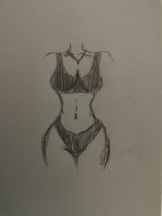 a pencil drawing of a woman's bra top and panties on a white paper