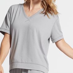 So Soft And Comfortable. Still In Packaging Sporty V-neck T-shirt For Loungewear, Basic Relaxed Fit Tops For Lounging, Casual Relaxed Fit Tops For Lounging, Casual Tops With Relaxed Fit For Lounging, Relaxed Cotton Tops For Lounging, Comfortable Everyday Gray Tops, Casual V-neck Short Sleeve Top For Loungewear, Comfortable Short Sleeve Tops For Layering, Relaxed Short Sleeve Tops For Layering