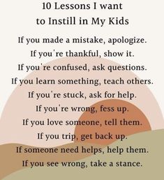 a poem with the words, 10 lessons i want to learn in my kids