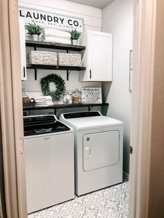 a washer and dryer in a laundry room