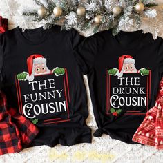 These Funny Cousin Crew Shirts Custom Christmas Group Shirts Matching Cousin Christmas Tshirts Xmas Party Shirts for Cousins Xmas Gifts for Cousin They will also make a cute Christmas gifts for cousin. This listing is for ONE (1) UNISEX TEE, BABY BODYSUIT, TODDLER TEE or YOUTH TEE with your choice of design.. HOW TO ORDER; YOU MUST ADD EACH SHIRT TO YOUR CART SEPARATELY. 1. Choose your design from the first drop down menu, if you choose "Custom" in the personalization box write the text you want Christmas Party T-shirt With Graphic Print, Funny Print Top For Christmas Gift, Funny Christmas Holiday Tops, Funny Print Tops For Christmas Gifts, Funny Print Tops For Christmas Gift, Christmas Festive Tops With Letter Print, Funny Christmas Crew Neck Top, Festive Christmas Letter Print Tops, Holiday Crew Neck Top With Funny Print