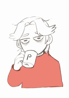 a drawing of a person holding a coffee cup