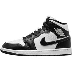 Women's Air Jordan 1 Mid White/Black-White Size: 12.  Gender: female.  Age Group: adult. Air Jordan 1 Mid Women, Air Jordan 1 Mid White, Jordan Shoes For Men, Jordan 1 Mid White, Jordan Logo, Womens Basketball Shoes, Black Leather Sneakers, Womens Air Jordans, Air Max Women