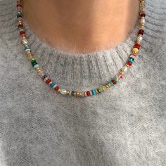 Gold Filled So Will Not Tarnish Beaded Necklace Rainbow, Multicolored Beaded Necklace, Custom Beaded Necklace, Multi Colored Beaded Necklace, Colourful Beads Necklace, Colorful Gold Necklace, Anthropologie Beaded Necklace, Bead Soup Necklace, Bead Necklace Stack