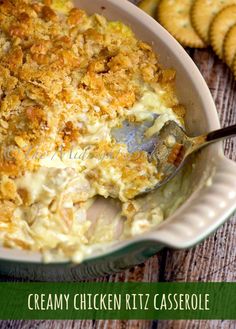 creamy chicken ritz casserole with crackers on the side