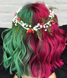 Rainbow Hair Colour, Festive Hair, Hair References, Exotic Hairstyles, Split Dyed Hair, Hair Decor, Rainbow Hair Color, Split Hair