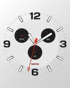 a white clock with red hands and numbers