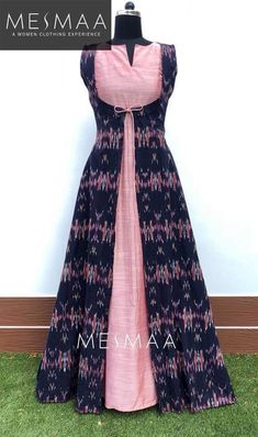 Ikkat Gown Designs, Cotton Gown Designs, Cotton Frock Designs For Women, Neck Designs For Frocks, Chudidhar Neck Designs, Floral Frocks, Long Gown Design, Long Frock