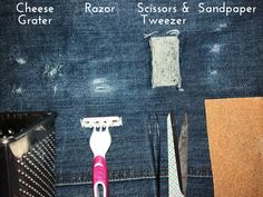 there are several different types of scissors and sandpapers in the back pocket of someone's jeans