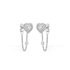 Messika Joy Coeur Chain Earrings, Diamond Heart, 18K Gold, 11795 White Gold Chain Earrings As Gift, White Gold Chain Earrings For Gift, Messika Jewelry, Special Earrings, Heart Chain, Earrings Diamond, Bezel Set Diamond, Heart Shaped Diamond, Earring Crafts