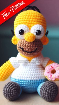 a crocheted stuffed toy with a doughnut in it's hand and the caption free pattern