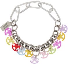 Chain link choker-style necklace in stainless steel featuring carabiner fastening throughout. Graphic charms in multicolor at face. · Logo plaque at length · L13 in Supplier color: Silver/Multicolor Chopova Lowena, Choker Style Necklace, Face Logo, Jewelry Accessories Ideas, Girly Accessories, Choker Style, Cute Bracelets, Rave Outfits, Dream Jewelry