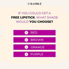 Ramble Creative Lip Gloss Quotes, Makeup Captions, Orange Lipstick, Lip Gloss Cosmetics, Purple Lipstick