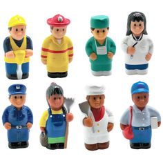 a group of toy figurines with different jobs on them