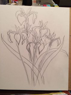 a drawing of some flowers on a piece of paper