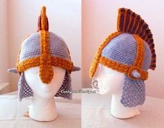 two pictures of a crocheted hat on a mannequin head