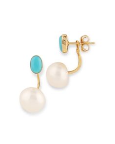 Bloomingdale's Fine Collection Turquoise & Cultured Freshwater Pearl Front to Back Earrings in 14K Yellow Gold Pearl And Gold Jewelry, Yellow Gold Jewelry, Lovely Earrings, Fresh Water, Freshwater Pearls, Gold Jewelry, Blue White, Jewelry Accessories, Jewelry Earrings