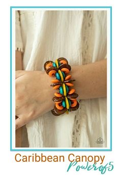 Caribbean Canopy - multi - Paparazzi bracelet colorful collection of brown, orange, yellow, and turquoise disc-shaped wooden beads are threaded along stretchy bands creating a tropical island vibe around the wrist. Sold as one individual bracelet. We provide combined shipping, ship USPS first Class mail. Thank you very much for supporting my small business. Unique Adjustable Orange Bracelet, Unique Adjustable Orange Bracelets, Unique Orange Adjustable Bracelet, Retro Adjustable Brown Jewelry, Retro Brown Adjustable Jewelry, Unique Multicolor Bracelet As Fashion Accessory, Unique Multicolor Bracelets, Retro Multicolor Jewelry For Beach, Retro Multicolor Beach Jewelry